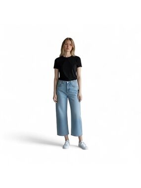 Oat New York high waist high rise wide leg flare blue crop jean size 6/28